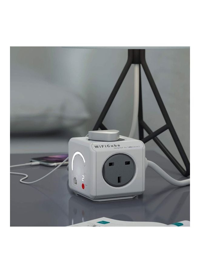 Allocacoc - Powercube 4-Way Wifi Range Extending Switch Outlet White/Grey 1.5meter - Image 1