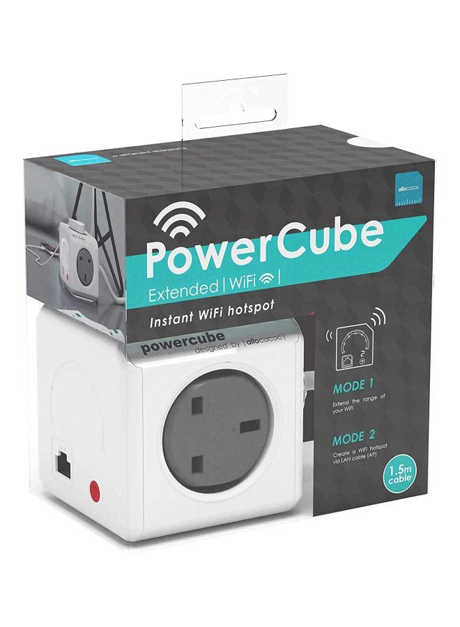 Allocacoc - Powercube 4-Way Wifi Range Extending Switch Outlet White/Grey 1.5meter - Image 1