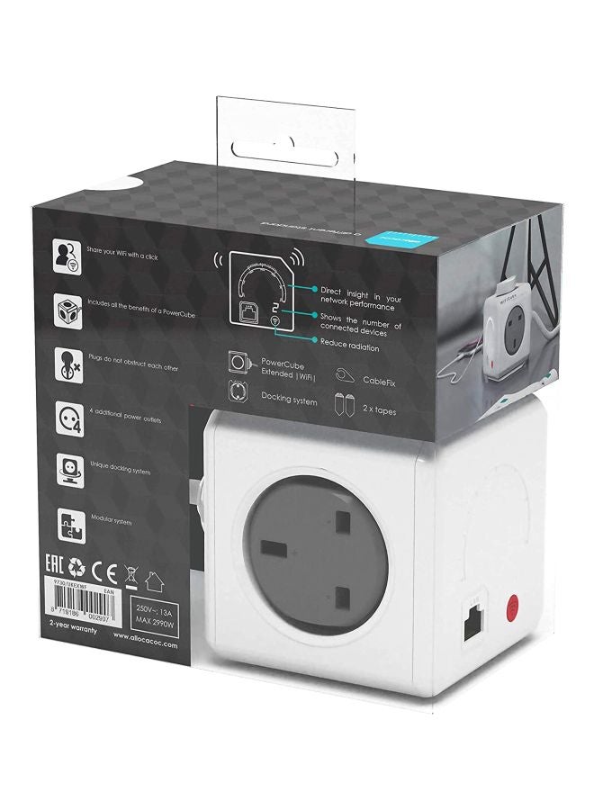 Allocacoc - Powercube 4-Way Wifi Range Extending Switch Outlet White/Grey 1.5meter - Image 1