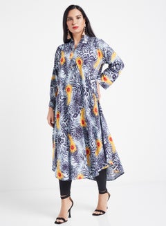 Printed Cotton Long Sleeves Kurta Black/Red
