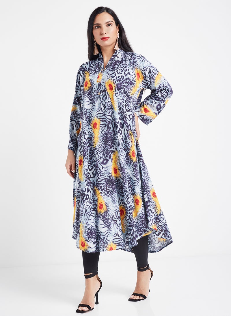 COUTURE BY RABIA - Printed Cotton Long Sleeves Kurta Black/Red - Image 1