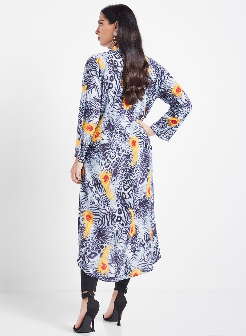 COUTURE BY RABIA - Printed Cotton Long Sleeves Kurta Black/Red - Image 1