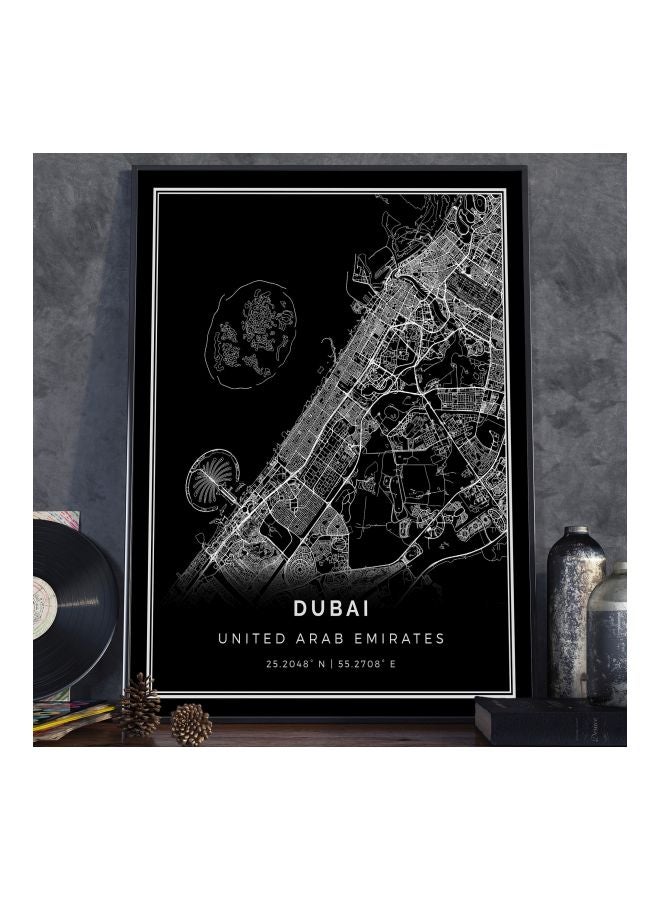 Boomah Accessories Dubai UAE Travel Map Poster With Frame Black/White 30x40centimeter 