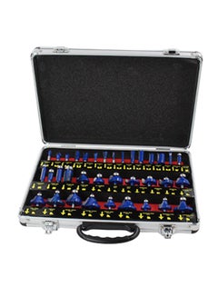 35-Piece Mill Engraving Trim Handle Wood Router Bit Set With Storage Box Blue/Silver 32.5 x 24 x 5.5cm