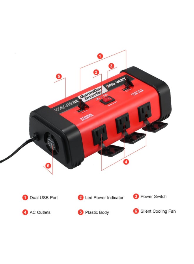Generic Power Inverter With USB Port Red/Black 24.5cm  - Image 3