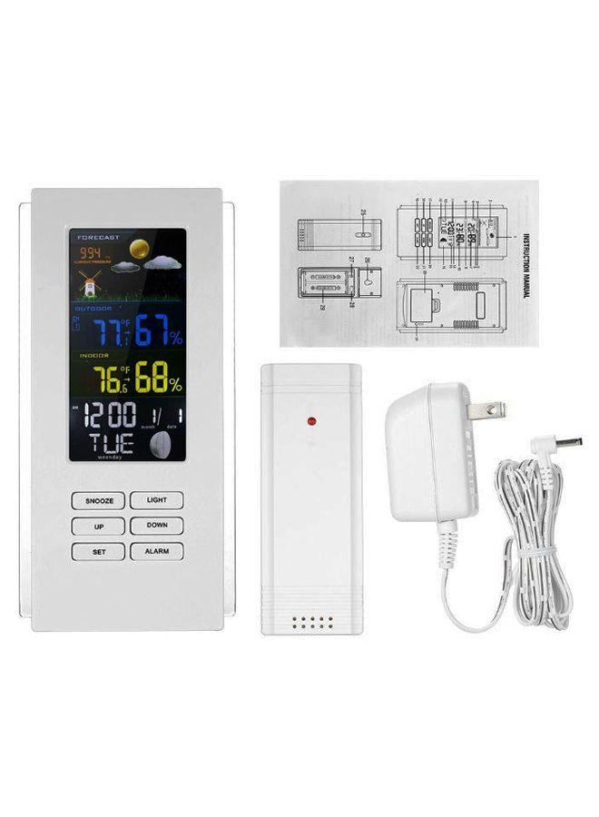 ميزان حرارة متعدد الوظائف في الخارج والداخل بشاشة LCD رقمية ملونة أبيض 22سم - Image 1