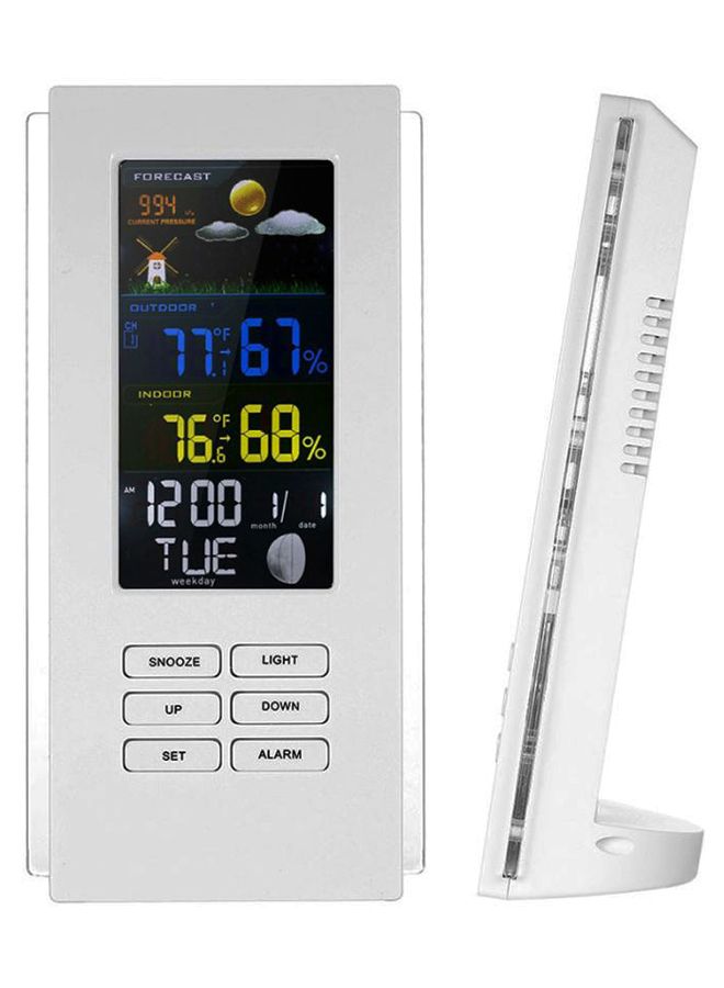 ميزان حرارة متعدد الوظائف في الخارج والداخل بشاشة LCD رقمية ملونة أبيض 22سم - Image 2