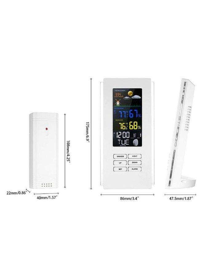 ميزان حرارة متعدد الوظائف في الخارج والداخل بشاشة LCD رقمية ملونة أبيض 22سم - Image 3