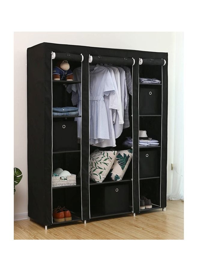 Portable Canvas Fabric Wardrobe Organizer Black 130x175x45cm