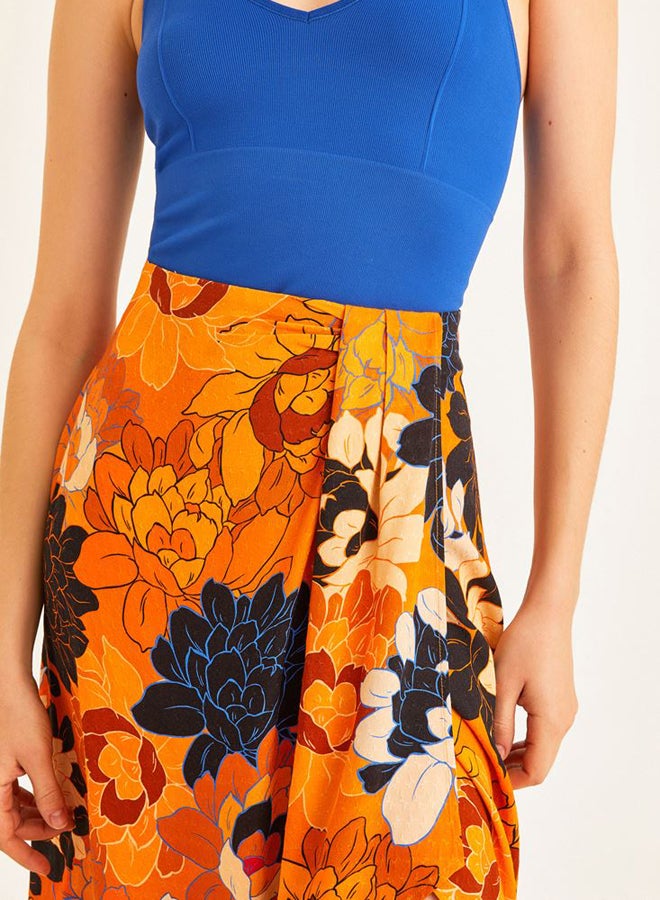 أو إكس إكس أو تنورة ملفوفة حول الخصر مُصمم بنقشة زهور أصفر - Image 3