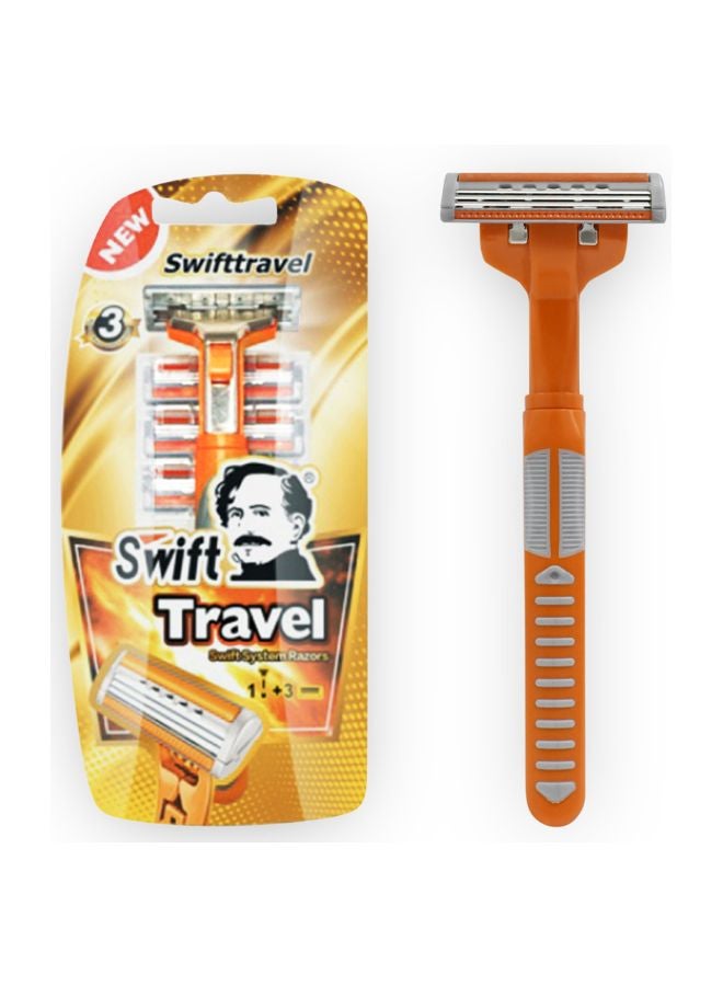 Swift 3 Blade Travel System Shaving Razor Orange/Silver/Grey  - Image 1