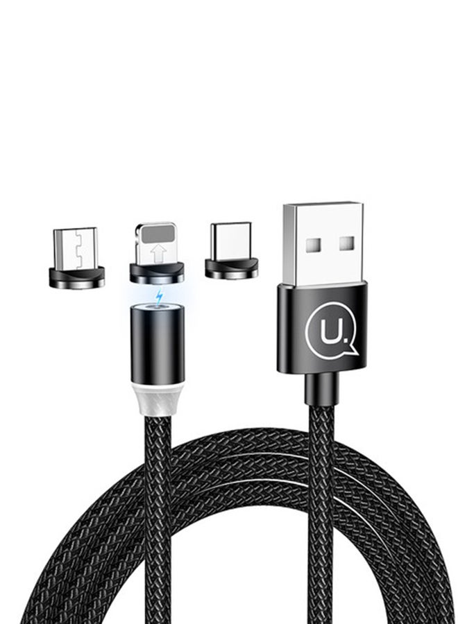 Usams 3-In-1 Magnetic Charging Cable Type-c Lightning And Micro USB Black - Image 2