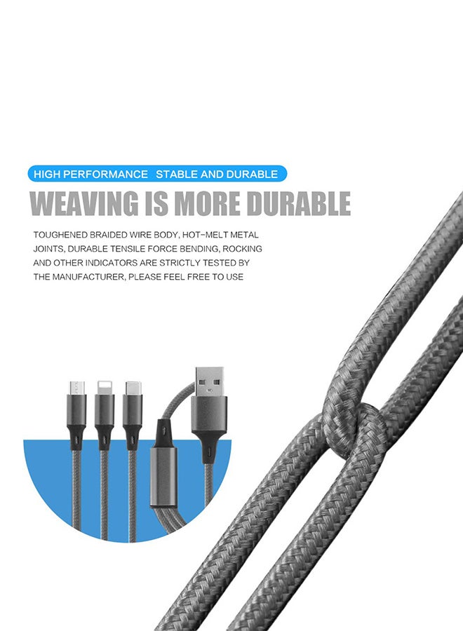 3-in-1 Multifunction Fast Charging Android Type-C  Data Cable Grey - Image 2