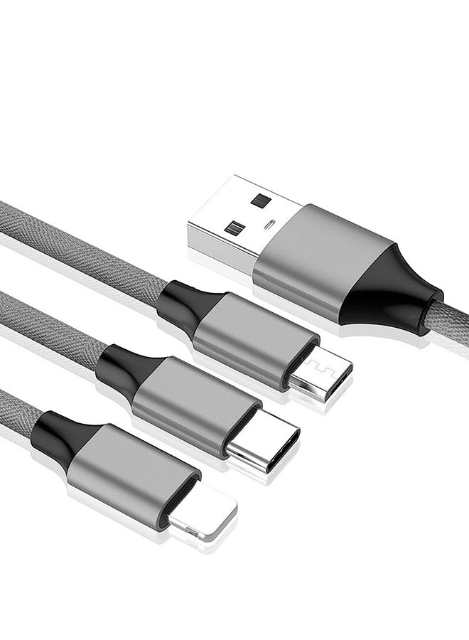 3-in-1 Multifunction Fast Charging Android Type-C  Data Cable Grey - Image 4