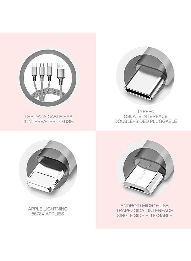 3-in-1 Multifunction Fast Charging Android Type-C  Data Cable Grey - Image 5