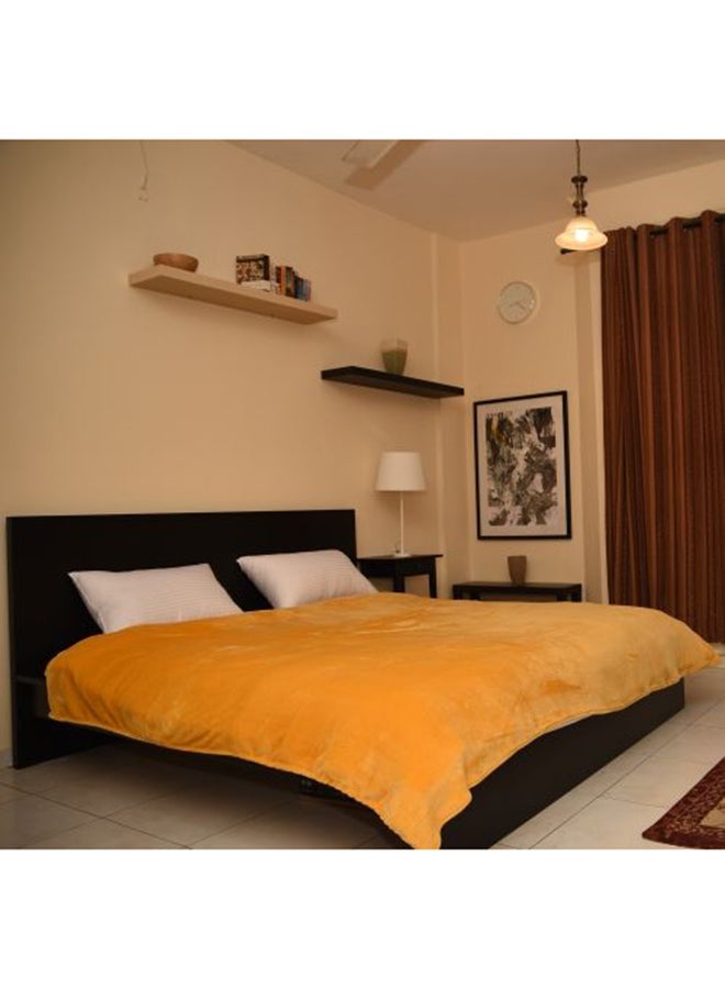 FINE LINEN Throw Blanket Polyester Yellow 220x160cm - Image 2