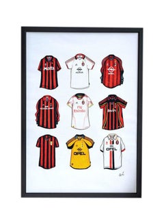 AC Milan Classic Jersey Poster With Frame Red/Black/White 30x40cm