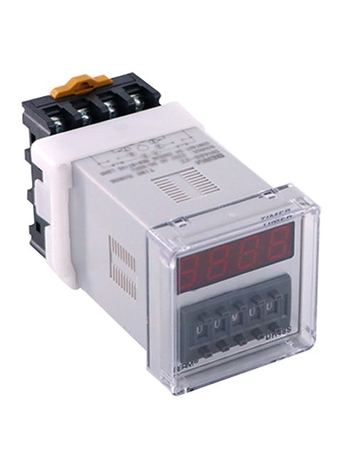 Digital Display Time Relay With Socket Base Grey/White/Black 90 x 50 x 50mm