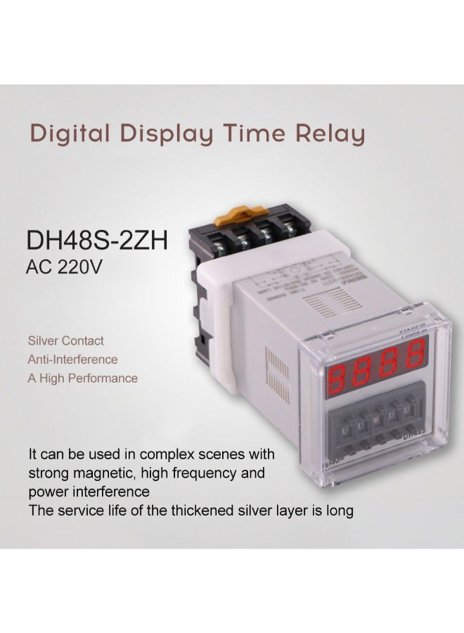 Digital Display Time Relay With Socket Base Grey/White/Black 90 x 50 x 50mm