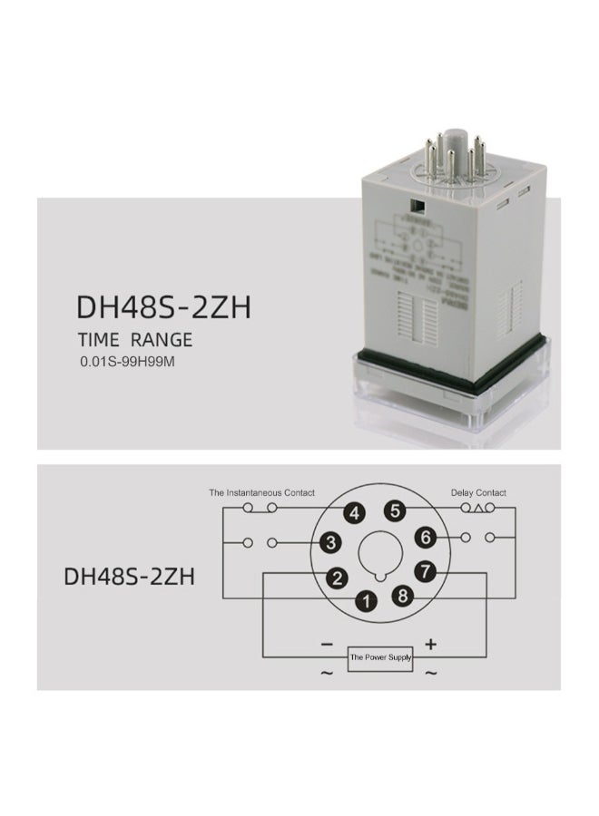 Digital Display Time Relay With Socket Base Grey/White/Black 90 x 50 x 50mm