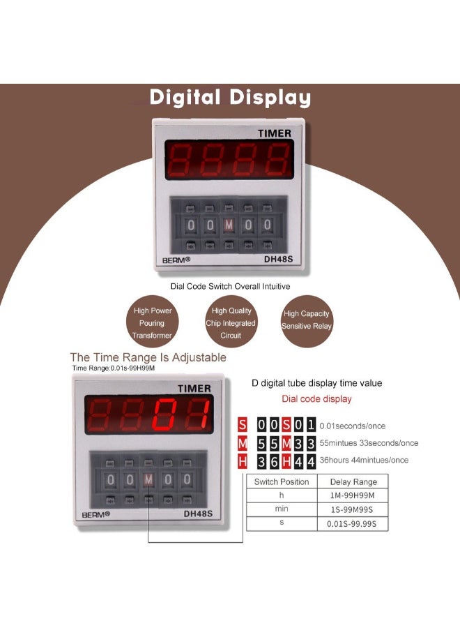 Digital Display Time Relay With Socket Base Grey/White/Black 90 x 50 x 50mm