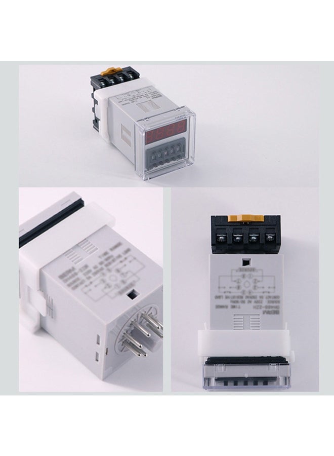 Digital Display Time Relay With Socket Base Grey/White/Black 90 x 50 x 50mm