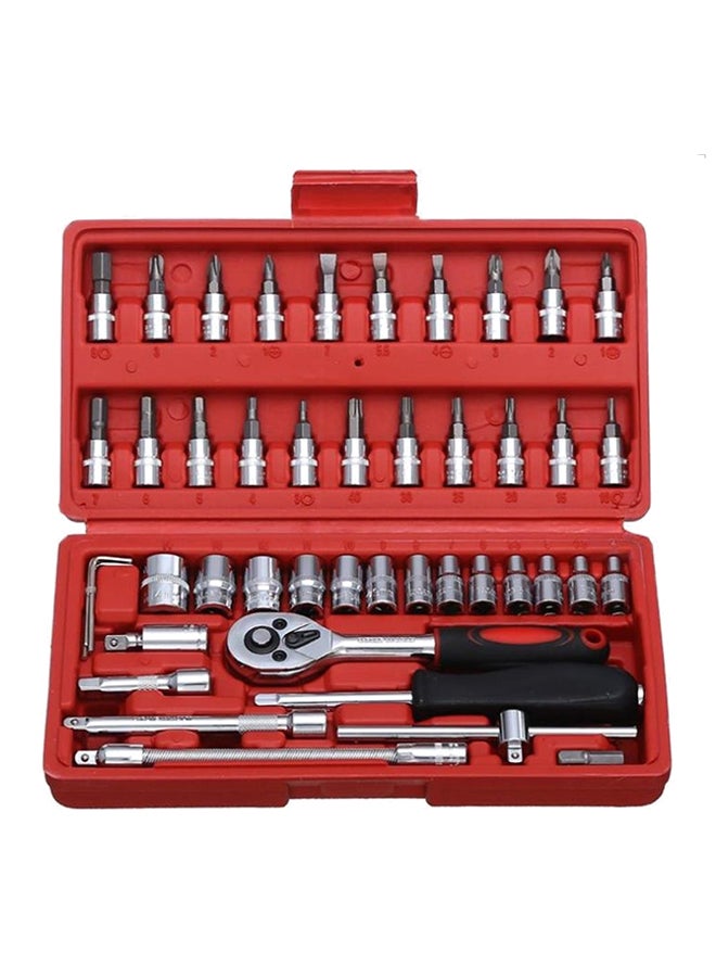 46-Piece Car Maintenance Kit Tool Socket Silver/Black/Red 24 x 23centimeter - Image 1