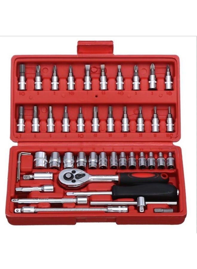 46-Piece Car Maintenance Kit Tool Socket Silver/Black/Red 24 x 23centimeter - Image 2