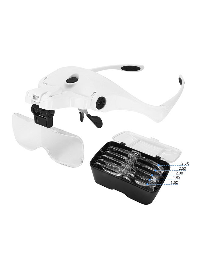 Adjustable Bracket Headband Glasses Magnifier Loupe With 2 LED Lights And USB Charge Goggles Black/White 21centimeter - Image 2