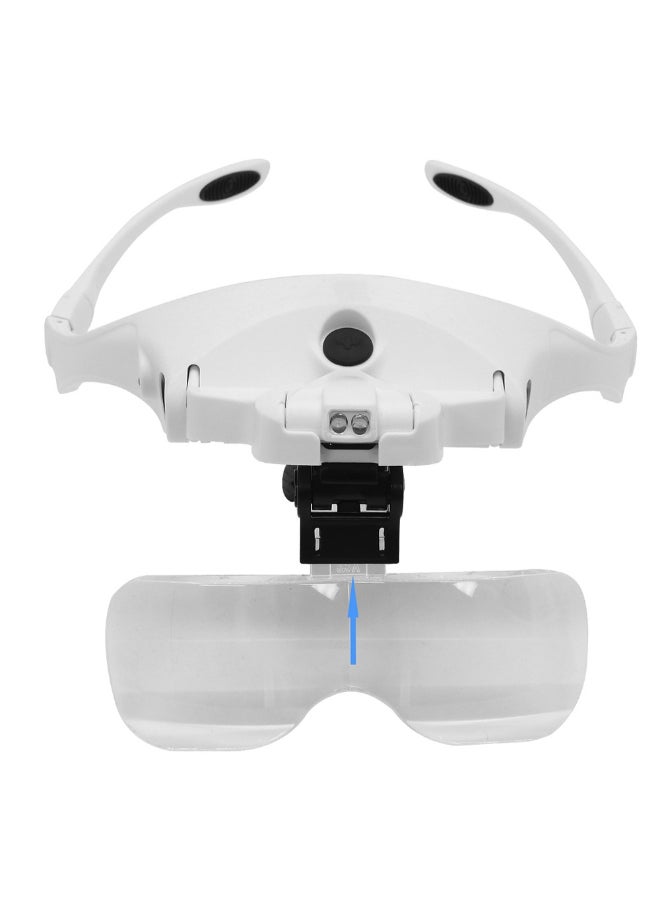 Adjustable Bracket Headband Glasses Magnifier Loupe With 2 LED Lights And USB Charge Goggles Black/White 21centimeter - Image 4