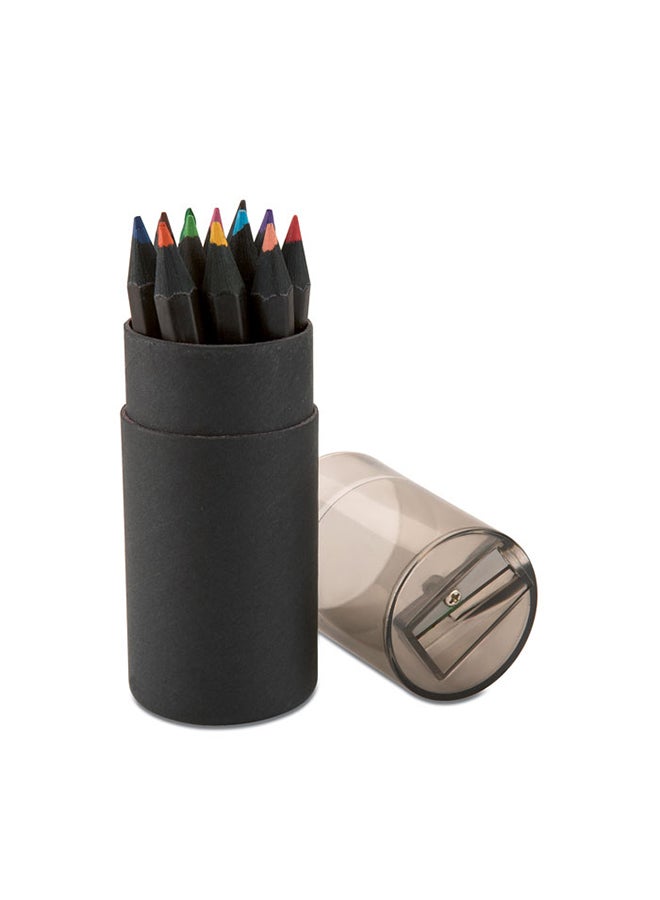 MOB Black Coloured Paper Tube Box Contains 12 Pencils And A  Sharpener Multicolour