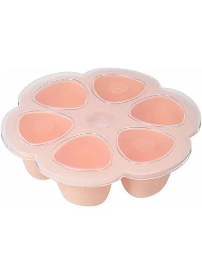 BEABA Silicone Multi - Containers, Premium - Quality For Baby, Extreme Heat Resistance, Oven And Microwave, 6 Separate Sections, Airtight Lid, Made In Italy, 6X150 Ml - Pink
