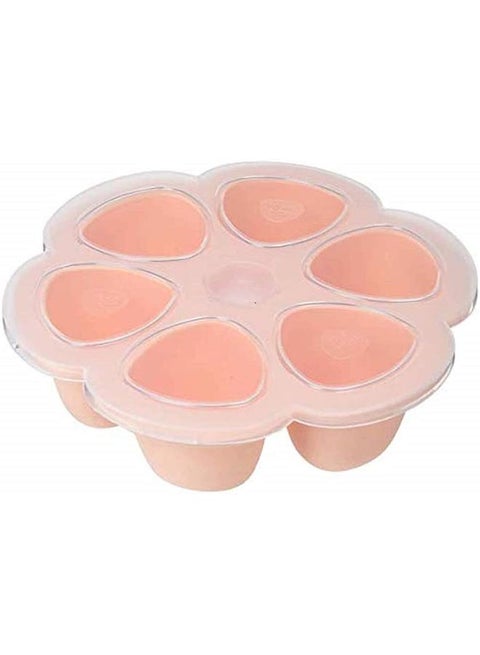 Silicone Multi - Containers, Premium - Quality For Baby, Extreme Heat Resistance, Oven And Microwave, 6 Separate Sections, Airtight Lid, Made In Italy, 6X150 Ml - Pink