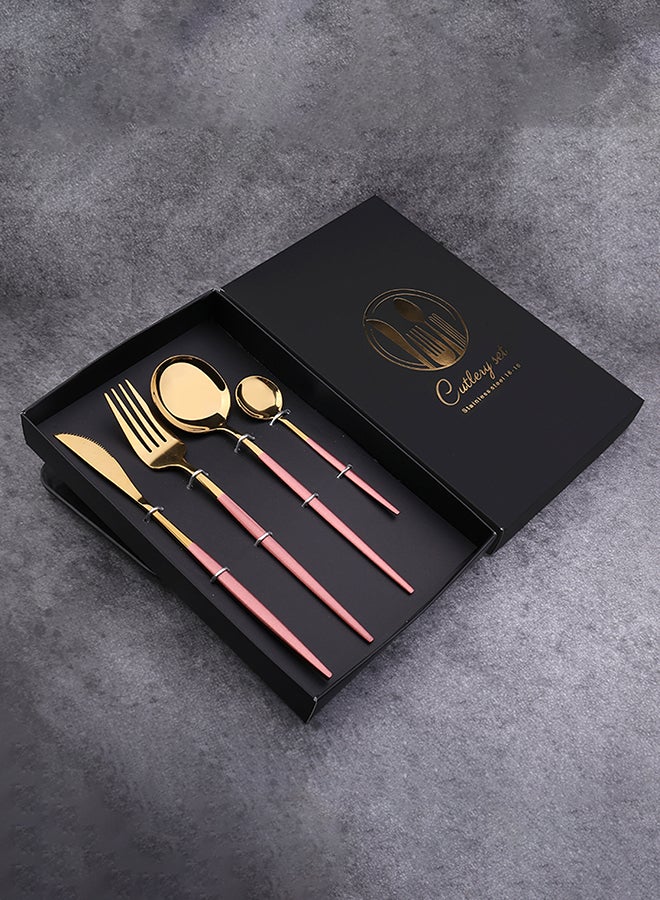 طقم أدوات مائدة هدية بتصميم بسيط مكون من 4 قطع وردي/ذهبي 25x16x 3.5سم - Image 5