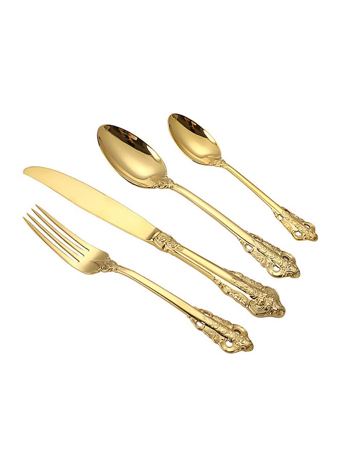 طقم هدايا كلاسيك من 4 قطع يتضمن شوكة وسكيناً من الستانلس ستيل ذهبي 28x18x3.5سم - Image 1