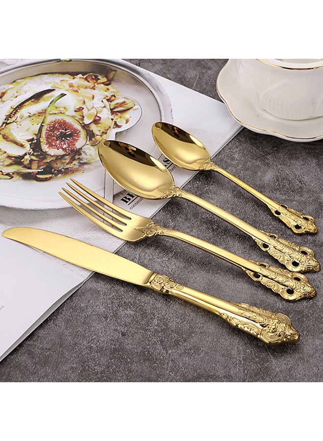 طقم هدايا كلاسيك من 4 قطع يتضمن شوكة وسكيناً من الستانلس ستيل ذهبي 28x18x3.5سم - Image 2
