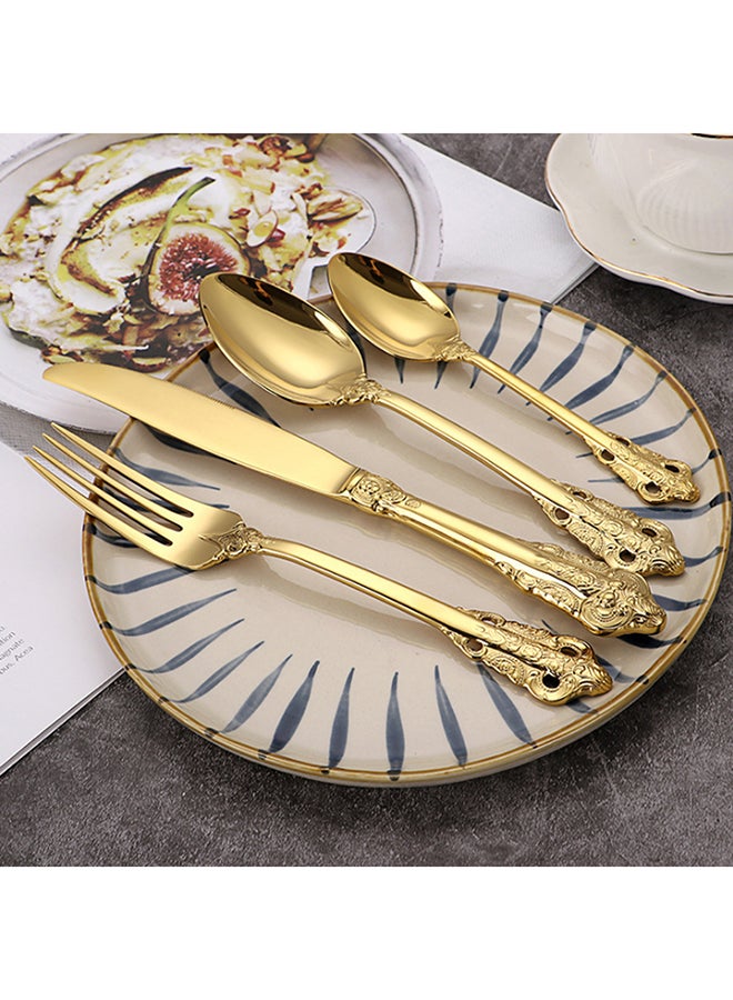 طقم هدايا كلاسيك من 4 قطع يتضمن شوكة وسكيناً من الستانلس ستيل ذهبي 28x18x3.5سم - Image 3