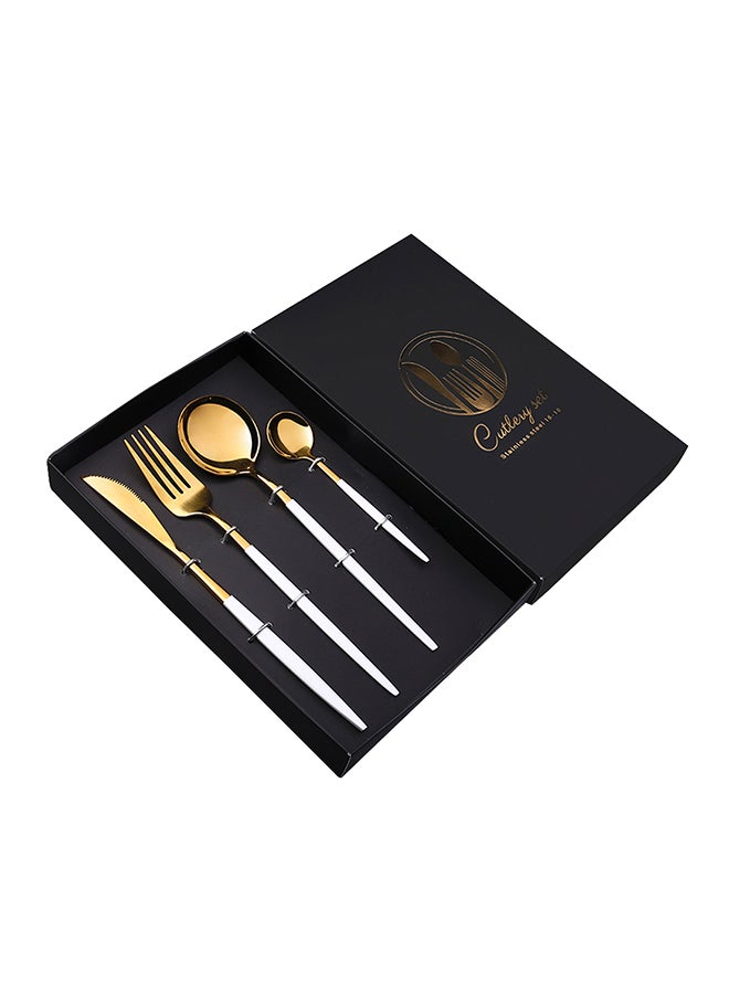4-Piece Simple Flatware Gift Set White/Gold 25x16x 3.5cm  - Image 1