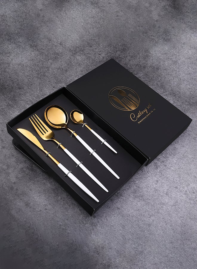 4-Piece Simple Flatware Gift Set White/Gold 25x16x 3.5cm  - Image 4