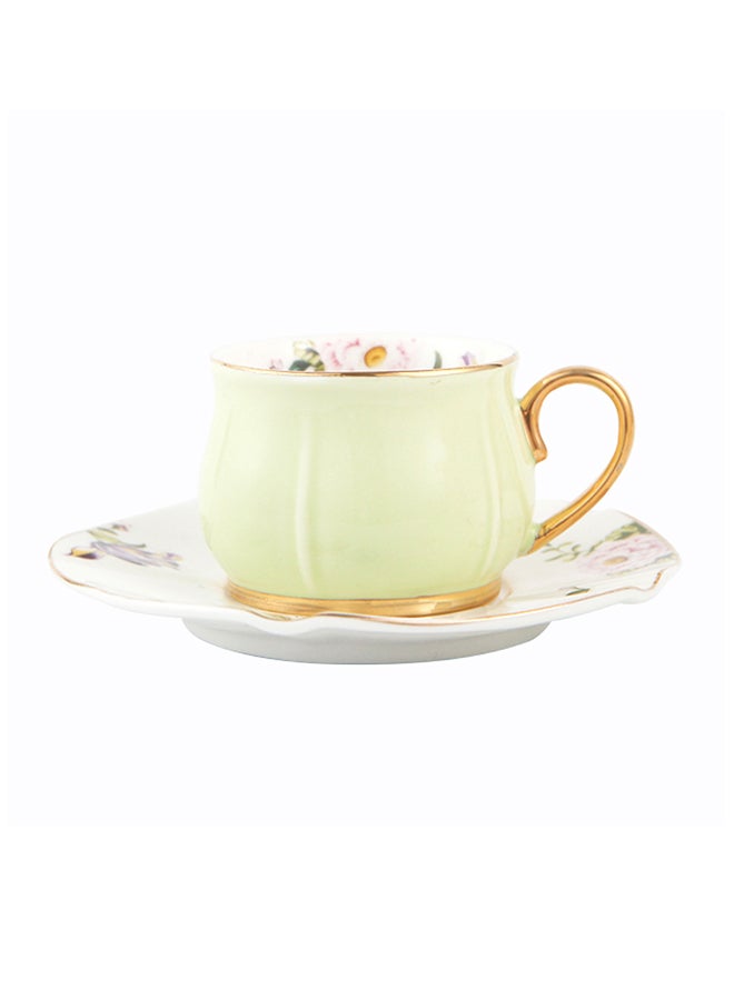 Shuer 2-Piece Voguish Unique Gold Handle Small Five Leaf Cup And Saucer Light Green/White/Gold 115ml - Image 1
