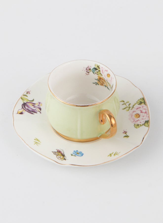 Shuer 2-Piece Voguish Unique Gold Handle Small Five Leaf Cup And Saucer Light Green/White/Gold 115ml - Image 2
