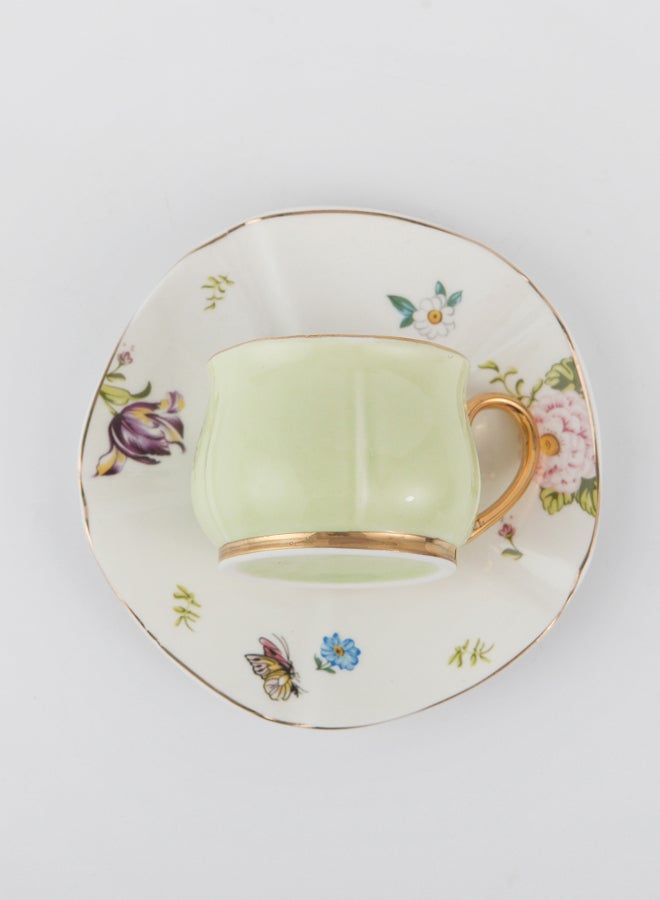 Shuer 2-Piece Voguish Unique Gold Handle Small Five Leaf Cup And Saucer Light Green/White/Gold 115ml - Image 3