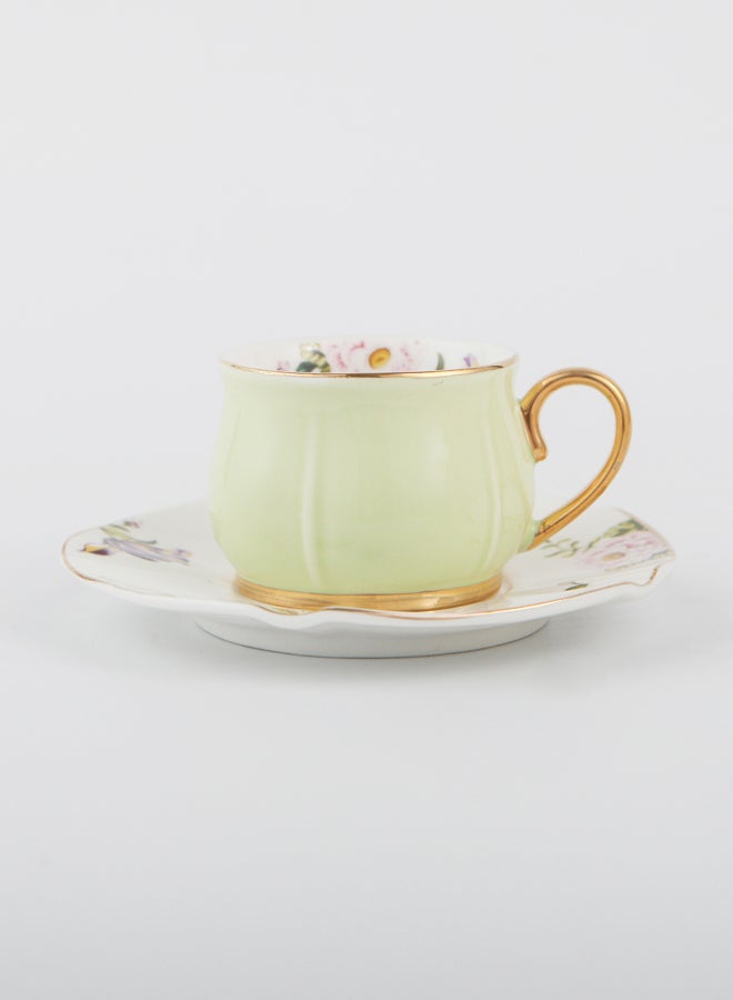 Shuer 2-Piece Voguish Unique Gold Handle Small Five Leaf Cup And Saucer Light Green/White/Gold 115ml - Image 4