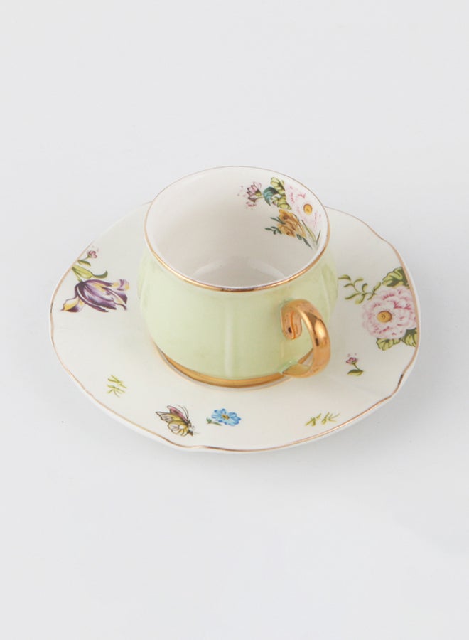 Shuer 2-Piece Voguish Unique Gold Handle Small Five Leaf Cup And Saucer Light Green/White/Gold 115ml - Image 5