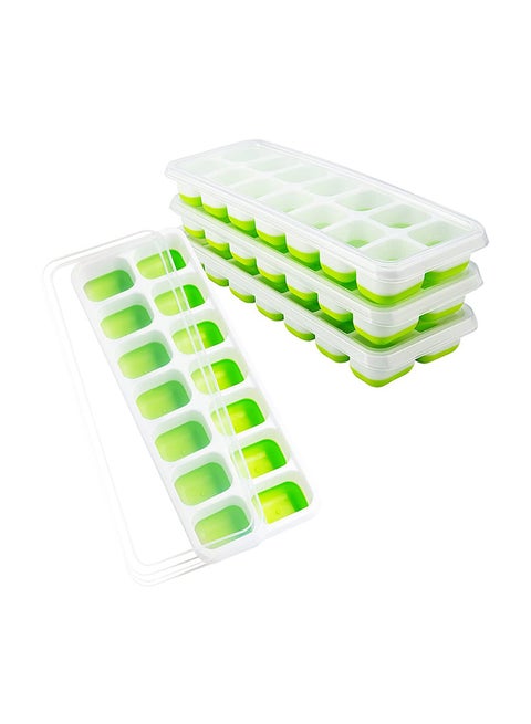 4-Piece Multi Grids Ice Cube Tray With Lid Clear/Green 25x9.5x8.5cm
