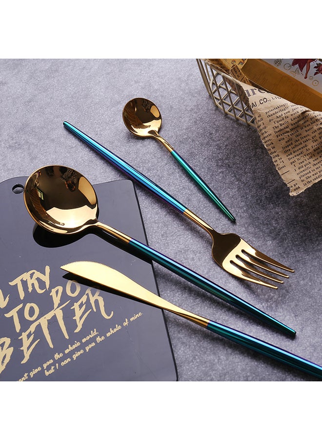 4-Piece Stainless Steel Luxury Flatware Spoon Set Gold/Blue 25x16x3.5cm - Image 3