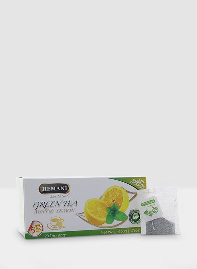 HEMANI Mint And Lemon Green Tea 25 Bags 50grams  - Image 1