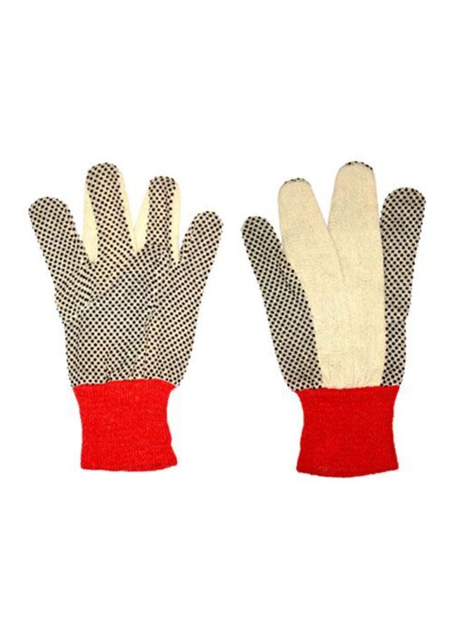 Pair Of Cotton Dotted Gloves Beige/Red/Black 12cm 