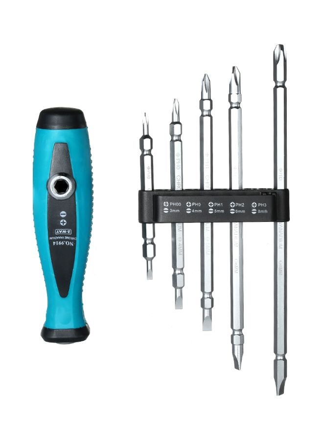 PENGGONG 5-Piece Two-Way Slotted Phillips Reversible Screwdriver Set Blue/Black/Silver - Image 2