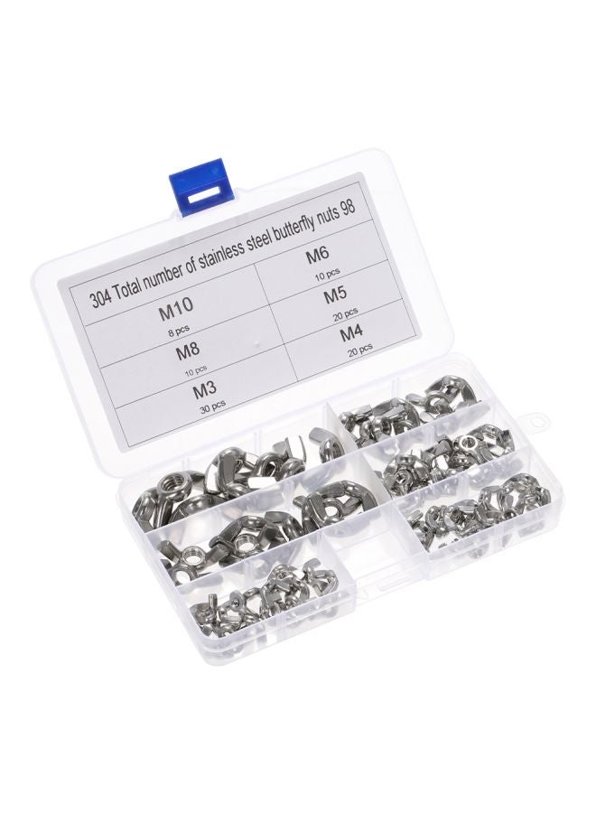 98-Piece Stainless Steel Cap Nut Set Silver 17x2.5x10cm  - Image 1